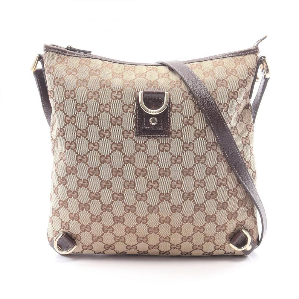 Gucci Abbey GG Canvas Leather Shoulder Bag Beige Brown